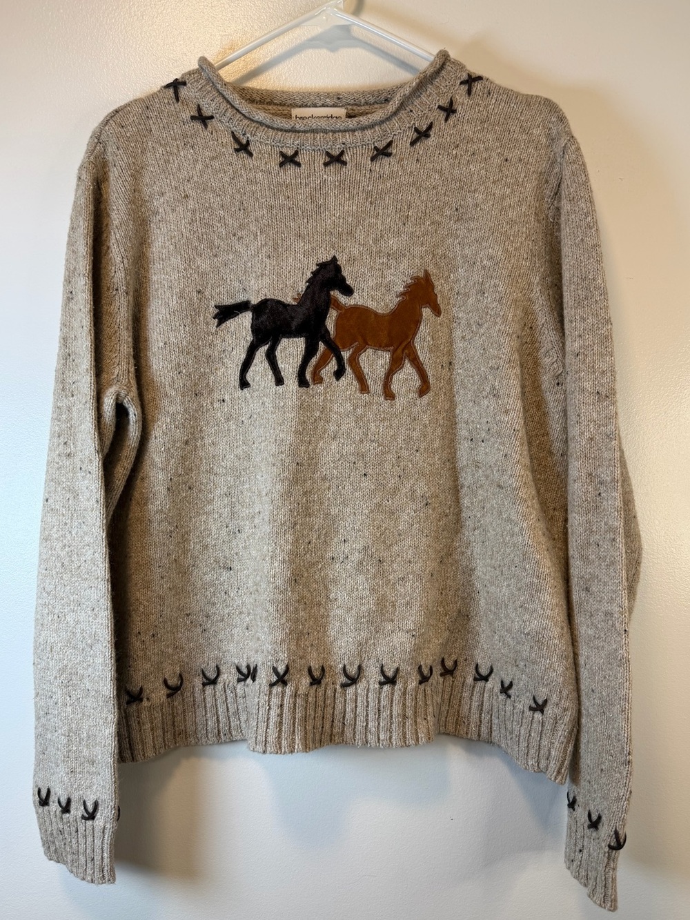 breckenridge Equestrian Beige Crewneck Sweater Grandmacore Western Size Medium
